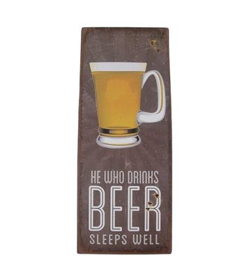 Blechschild, Reklameschild, Wandschild He Who Drinks Beer Sleeps Well 50x20 cm