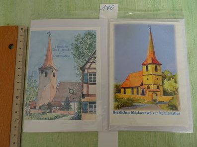 2 alte Grußkarten Zur Konfirmation Aquarell Kirche Klaus Musolf