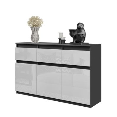 NOAH - Kommode / Sideboard mit 3 Schubladen und 3 Türen - Anthrazit Grau / Weiß Gloss