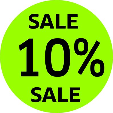 10% SALE Schaufenster Aufkleber Rabatt Ausverkauf Schlussverkauf SSV WSV % grün