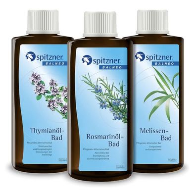 Spitzner Badezusatz Set Kräuter 3x 190ml Thymianöl-Bad, Rosmarinöl-Bad und Melissen-