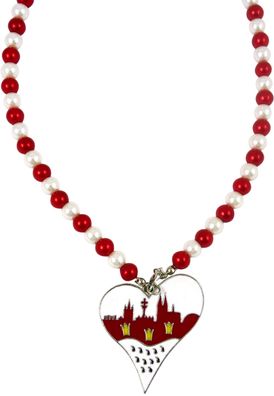 Perlenkette Köln Herz Skyline rot weiß Kostüm Halsschmuck Karneval Fasching