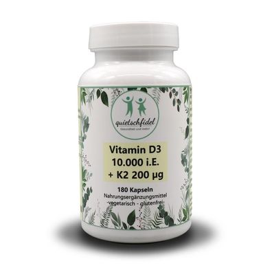 Vitamin D3 10.000 i.E. + K2 200 mcg MK-7 D3 10000 Depot - 180 Kapseln D3 + K2