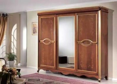 Brauner Klassischer Massivholz Kleiderschrank Spiegel Schlafzimmer Möbel