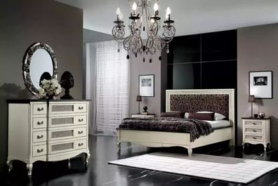Bett 2x Nachttische 5tlg. Italienische Möbel Schlafzimmer Kommode Holz