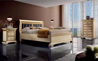Komplettes Schlafzimmer Design Modern Luxus Bett 2x Nachttische Kommode