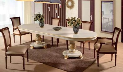 Luxus Esszimmer Tisch Oval Weiß Esstische Holz Italienische Möbel Art déco Neu