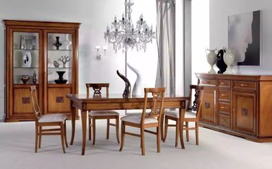 Design Esszimmer Set Garnitur 7tlg Holz Möbel 4x Stühle Tisch Vitrine Neu