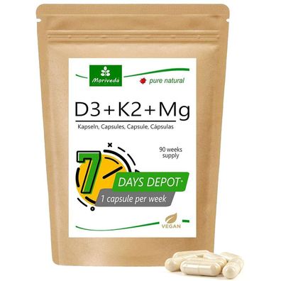 MoriVeda® Vitamin D3 + K2 + Mg Kapseln, eine Kapsel pro Woche, 90 Stk.