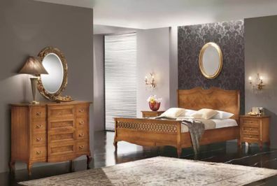 Bett 2x Nachttische Kommode 5tlg. Set Schlafzimmer Italienische Möbel