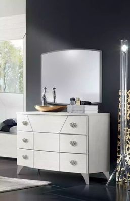 Schlafzimmer Set Kommode Spiegel Luxus Komplettes weiß Sideboard 2tlg