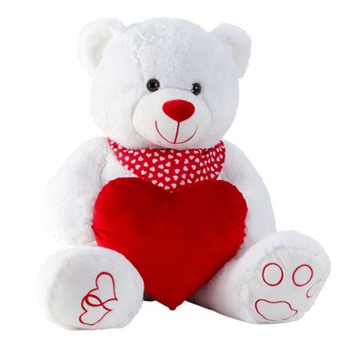 XXL Teddy Bär mit Herz und Halstuch Weiß 100 cm