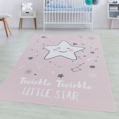 Spielteppich Kurzflor Teppich Kinderteppich Kinderzimmer Motiv Baby Stern pink