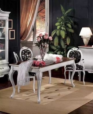 Design Esszimmer Holzmöbel 4x Stuhl weiß Tisch Essgruppe Essgarnitur Set 5tlg