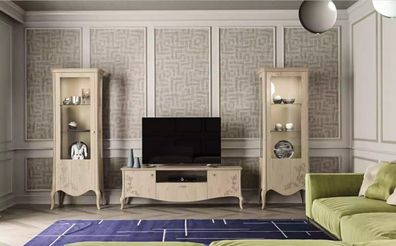 Wohnzimmer rtv Vitrine Anrichte Regal Luxus Wohn Zimmer Beige Set 3tlg.