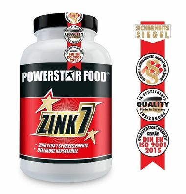 ZINK plus 7 Powerstar Food 120 veg Kapseln a 25mg Chrom Eisen Selen Bestseller!