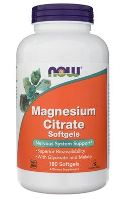 NOW Magnesium Citrate 180 Sgel Kaps 1200 mg/ Tag Zähne Knochen Premium Qualität!