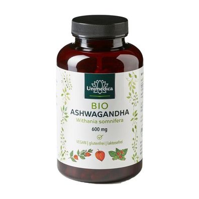 Unimedica Bio Ashwagandha 180 Kapseln indischer Ginseng Alkaloide vegan