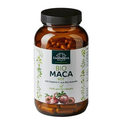Unimedica Bio Maca Rot + BioVitamin C aus Acerola 180 Kap glutenfrei vegan