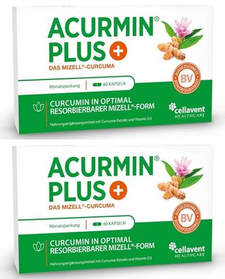 Cellavent Healthcare 2x60 Kaps Acurmin PLUS Bestes Bioverfügbares Curcuma Mizell