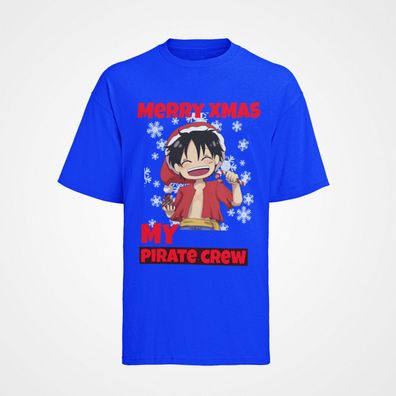 T-Shirt Bio Baumwolle Merry Xmas Weihnachte One Piece Monkey D Luffy Piraten