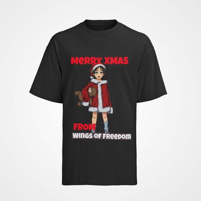 T-Shirt Bio Baumwolle Merry Xmas Weihnachten Attack on Titan Eren Jäger