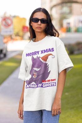 Damen T-Shirt Oversize Weihnachten Pokemon XMAS Ghost Gengar