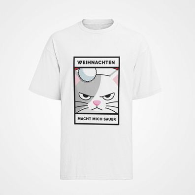 Bio Baumwolle Herren T-Shirt Funny Weihnachts Katze Mag ich nicht
