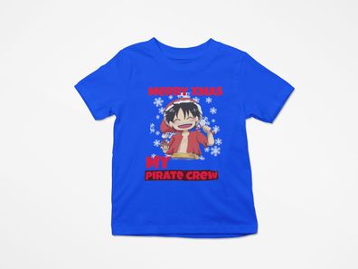 Kinder Bio Baumwolle T-Shirt Weihnachten One Piece Pirat Crew Luffy Xmas
