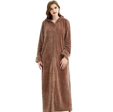 Women's Plush Fleece Robe , Long Warm Bathrobe