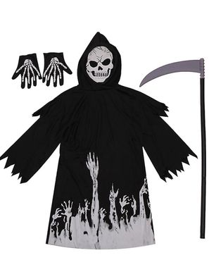 Woochic Grim Reaper Costume For Kids, Scary Halloween Costumes With Scythe, Glow In