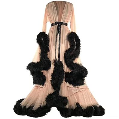 Women's Trailing Long Dress Feather Flared Sleeves Dress Perfect For Bachelorette