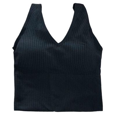 Women's Sleeveless Ribbed Crop Tops V-neck Basic Casual Tops Slim Fit Tank Tops For