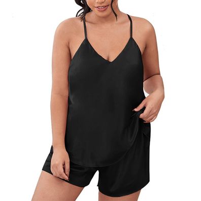 Women's Plus Size Pajamas Sets-backless Cami Tops And Shorts Two-piece Stain Home