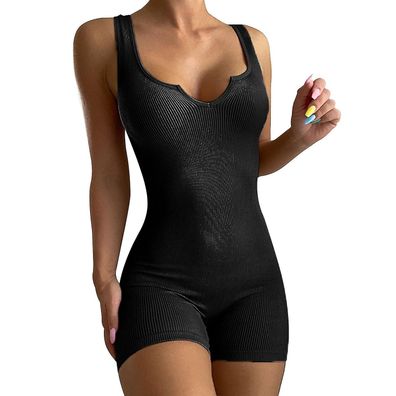 Womens Neck Tank Top Tummy Control Bodycon Stretch Shorts Jumpsuit Rompers