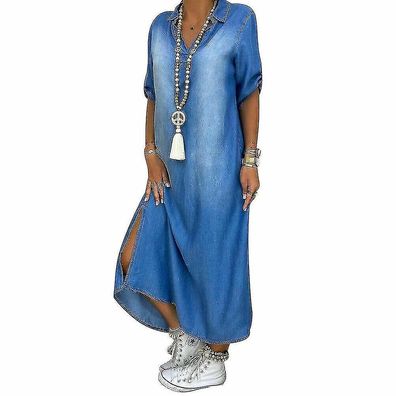Womens Casual Denim Long Maxi Dress Ladies Summer Loose Jeans(excluding Necklaces)