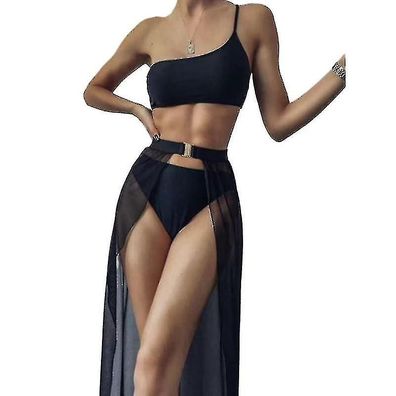 Women's Wrap Triangle Bikini Bathing Suits With Mesh Beach Skirt 3 Piece Swimsuits T