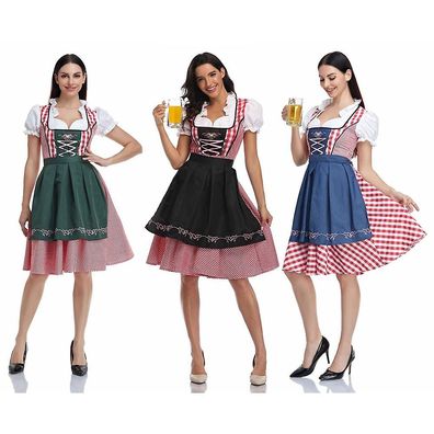 Womens Oktoberfest Beer Maid Costume Bavarian Traditional Dirndl Dress Cosplay Fancy