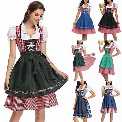 Womens Oktoberfest Beer Maid Costume Cosplay Fancy Dress Bavarian Traditional Dirndl
