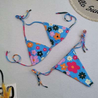 Women's Sexy High Breast Contrast Print Split Bikini Set Two Piece Swimsuit Sets