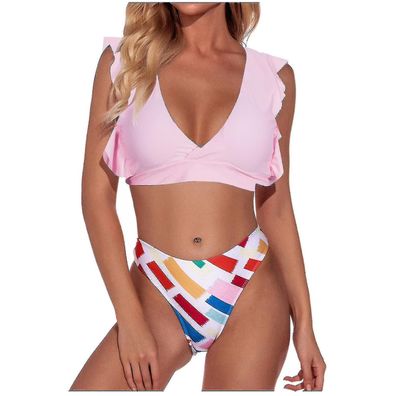 Women's Sexy Solid Color Printed Suspenders Bikini Set Two-piece Swimsuit