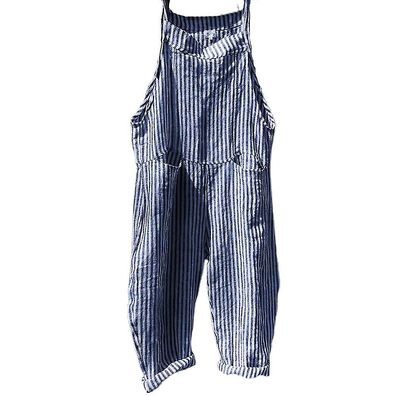 Women's Striped Dungarees Overalls Playsuit Trousers Casual Jumpsuit Bottoms With