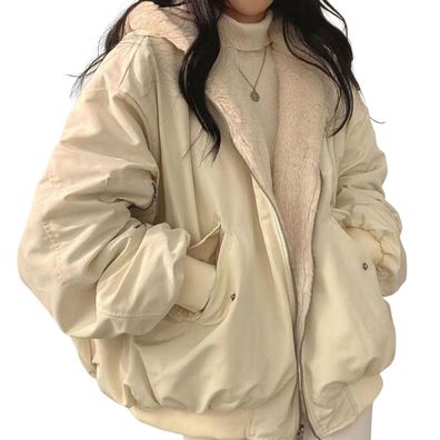Women's Winter Loose Jacket Soft Polyester Material Apricot/ blue Jacket For Women