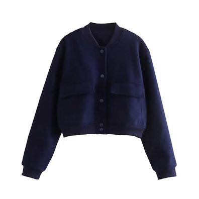 Women's Retro Short Woolen Jacket Casual Solid Color Long Sleeved Jacket For Autumn