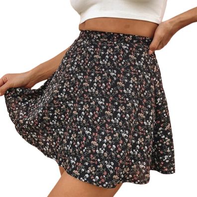 Women's Summer Floral Print Skirt Stretchy Breathable Fabric Small Flower Skirt For