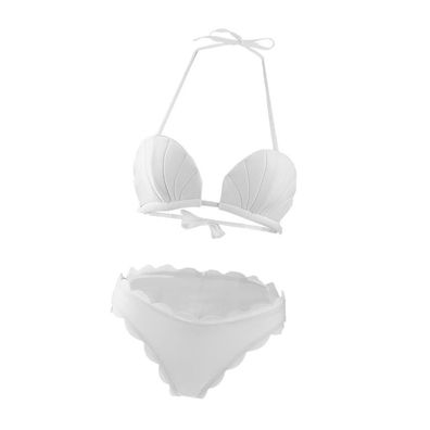 Women's Solid Color Seashell Bikini Set Padded Mermaid Swimsuit Xl White
