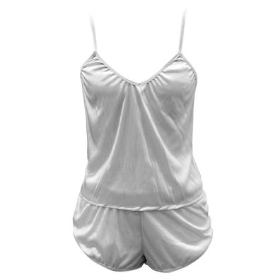 Womens Ultra-thin Imitation Silk Two Piece Pajamas Set Sexy See Through Deep V-n