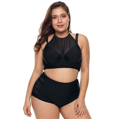 Womens Plus Size Sexy Two Piece Bikini Set Halter Neck Underwire Padded Crop Top