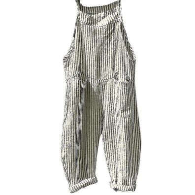 Womens Striped Dungarees Overalls Summer Holiday Casual Loose Playsuit Pocket
