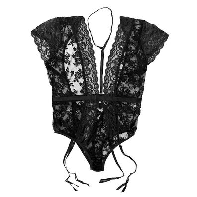 Womens Floral Lace V Neck Bodysuit Lingerie With Garter Belts Sleepwear 2xl